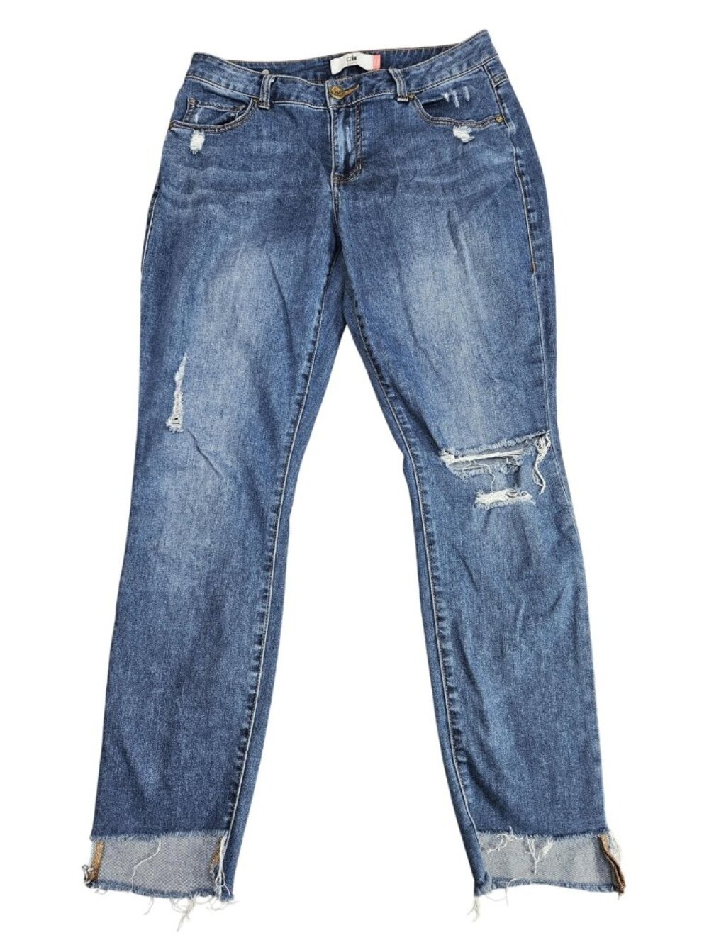 CAbi Curvy Skinny Jeans Womens 10 Blue‎ Wash High Rise Distressed Raw Hem Crop